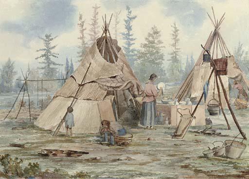William W. Armstrong - Indian camp with two wigwams (Northern Ontario)