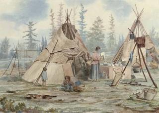 William W. Armstrong - Indian camp with two wigwams (Northern Ontario)