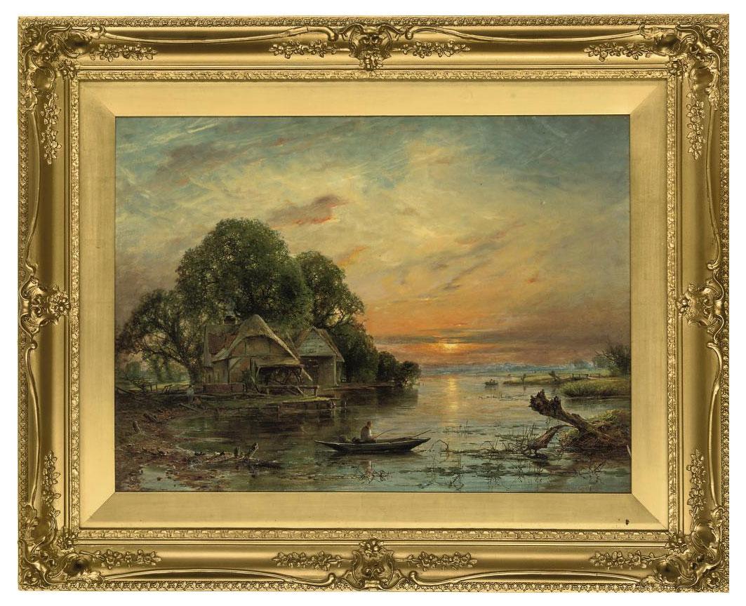 William W. Gosling - An angler on the river at sunset