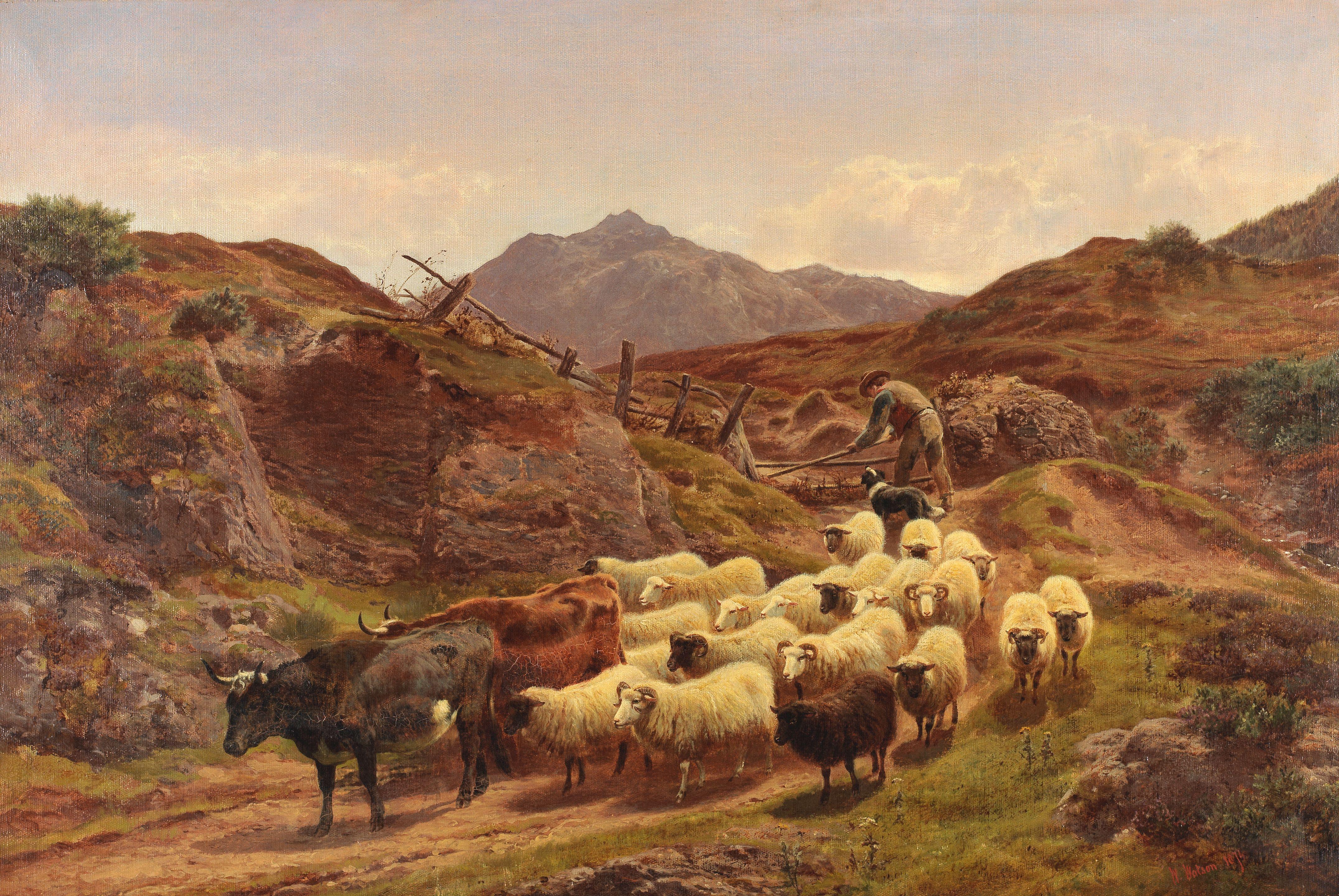 William Watson - Drover and cattle in the highlands