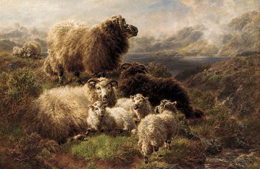 William Watson - Sheep on the mountains, Loch Tay