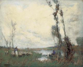 William Watt Milne - A Shepherdess with her flock