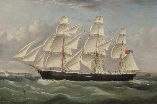 William Webb - A British merchantman under full canvas in a stiff breeze