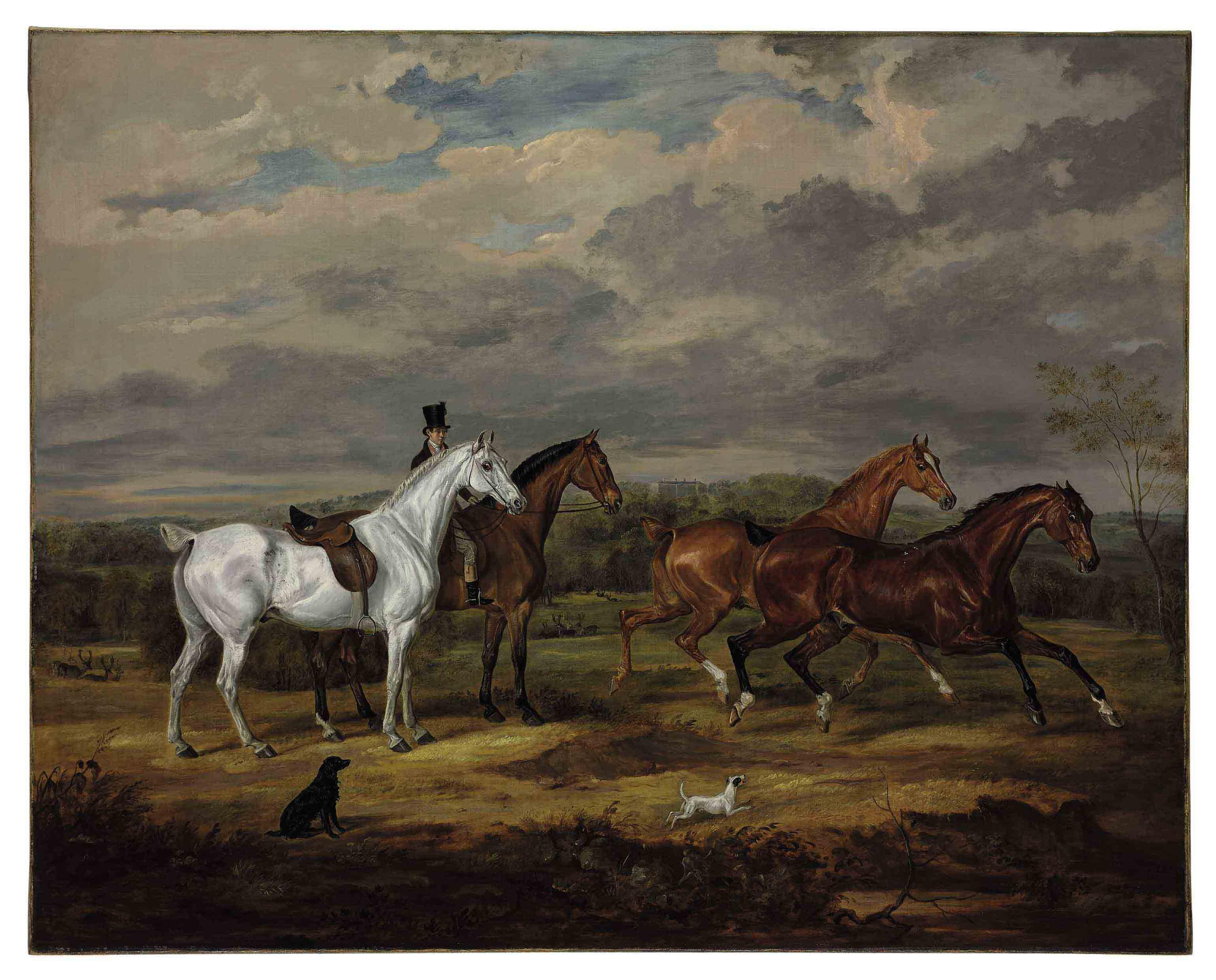 William Webb - Favorite Hunters of Richard William Penn, 1st Earl Howe (1796-1870), with Gopsall Hall, Leicestershire in the background