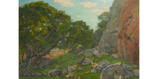 William Wendt - Trees Beneath Rock Cliffs 24 x 36 in. framed 31 1/2 x 43 3/4 in.