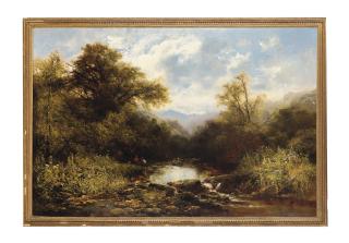 William Widgery - Figures in a river landscape