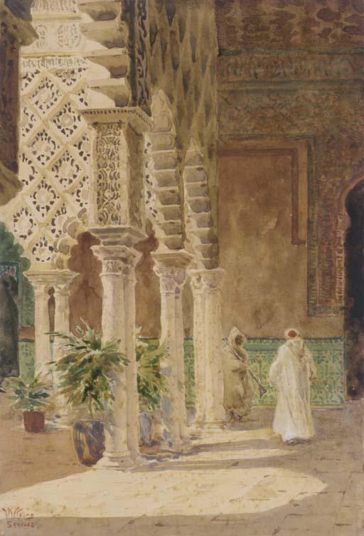 William Wiehe Collins, R.I. - A courtyard in the Alcazar, Seville