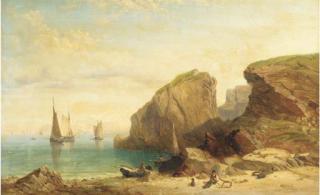 William Williams Of Plymouth - Figures in a peaceful cove