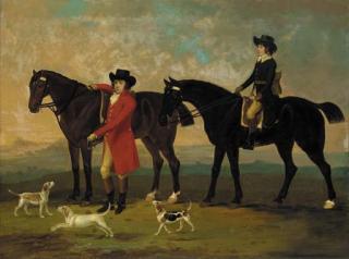 William Williams - William Trow Esq. And His Groom With Hounds In A Landscape