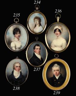 William Wood - A young lady, facing right in white dress with frilled collar, short dark curling brown hair