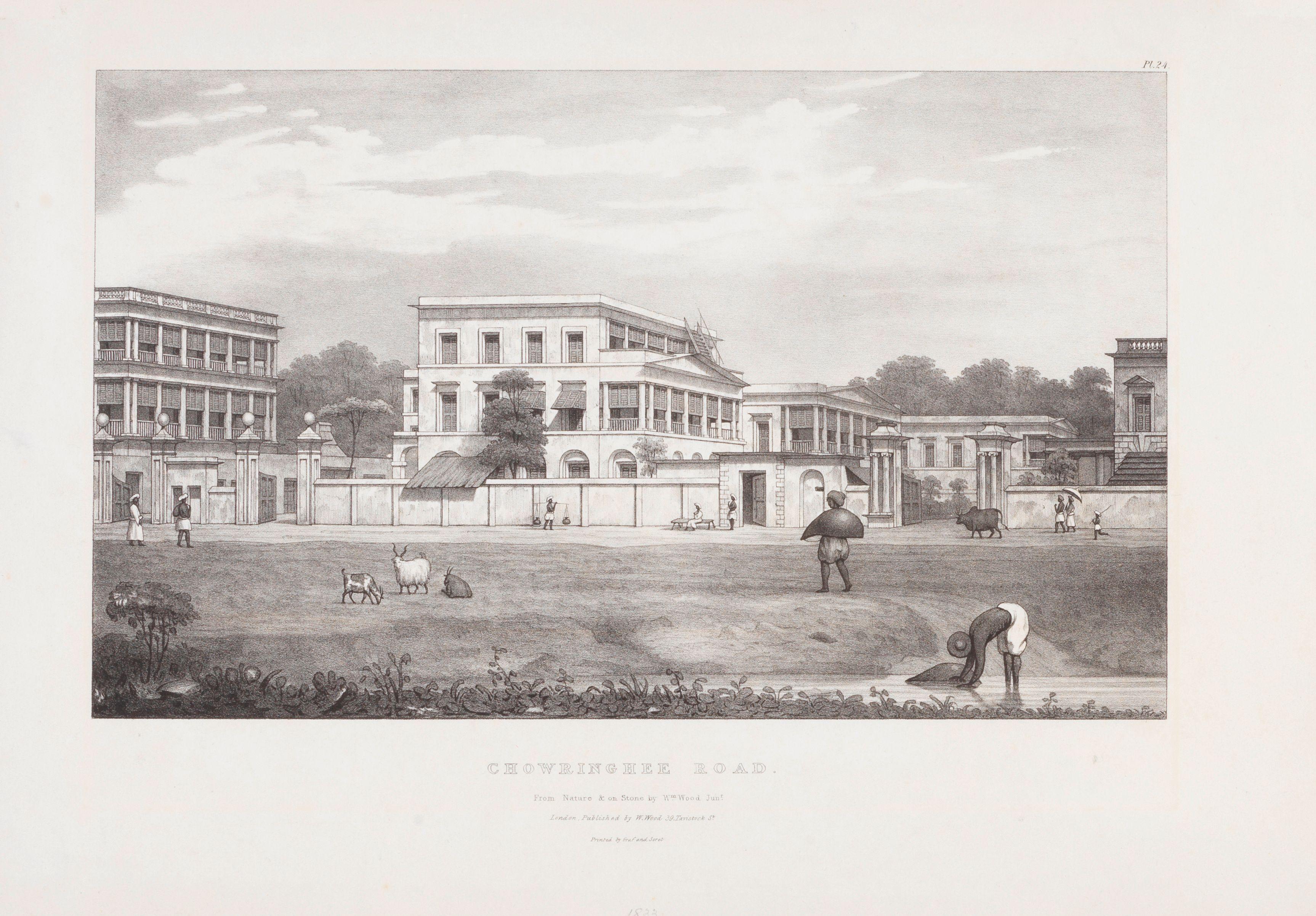 William Wood - Four views of Chowringhee Road, Calcutta, from A Series of Twenty-eight Panoramic Views of Calcutta lithographs, Published by W. Wood, [1833] (4)