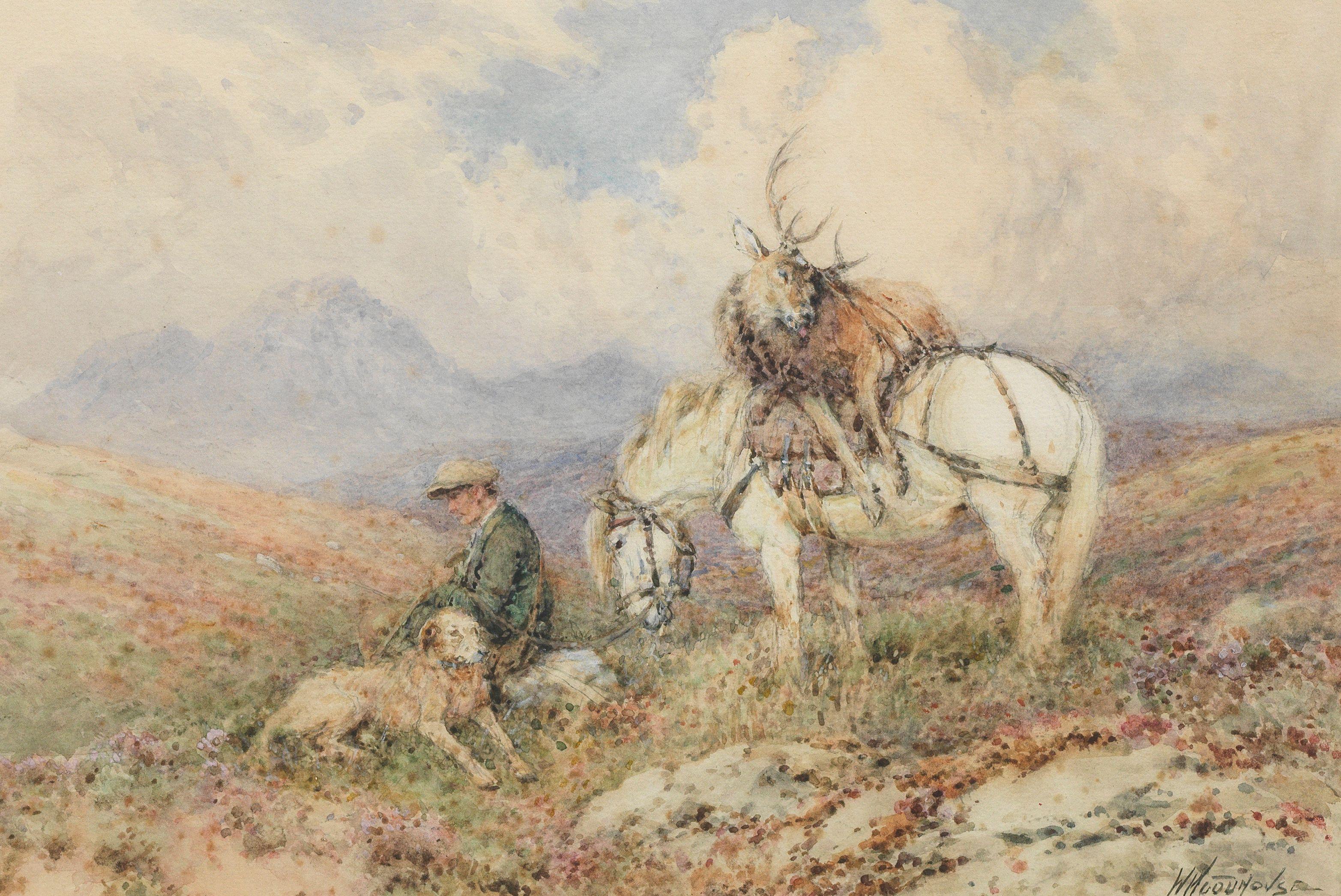 William Woodhouse - The Day\'s Bag - On the Moors, Setters and Ghillie waiting for the Game Pony