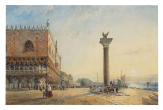 William Wyld, R.I. - Sunrise over St Mark\'s Square, Venice, with the Lion of St Mark to the right