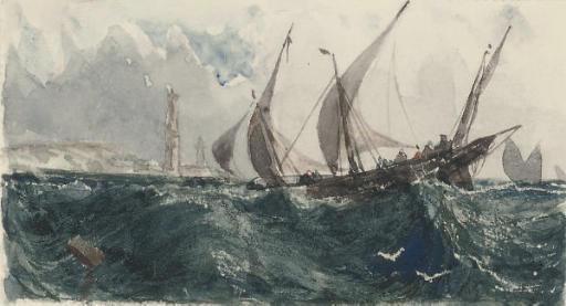 William Wyld, R.I. - Xebecs In The Mediterranean Before A Lighthouse