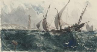 William Wyld, R.I. - Xebecs In The Mediterranean Before A Lighthouse