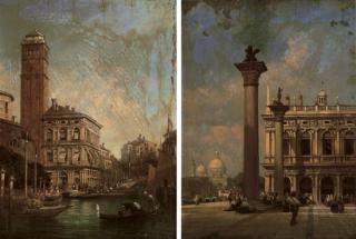 William Wyld - Venetian canal scene; and A view of St. Mark\'s Square, Venice