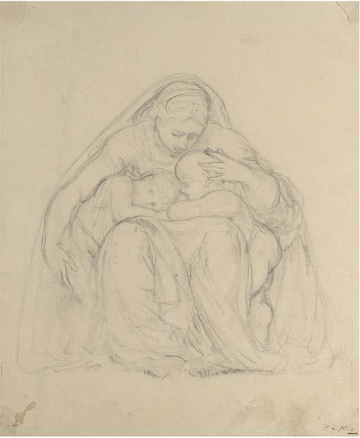William Young Ottley - A seated woman sheltering two infants under her cloak