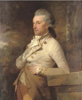 William Young Ottley - Portrait of A Gentleman, Three-Quarter-Length, In A Cream Coat And Waistcoat With Gold Buttons And Trim, Leaning Against A Stone Plinth In A Landscape