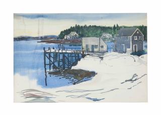 William Zorach - Houses Along The Inlet On Snow-Covered Ground