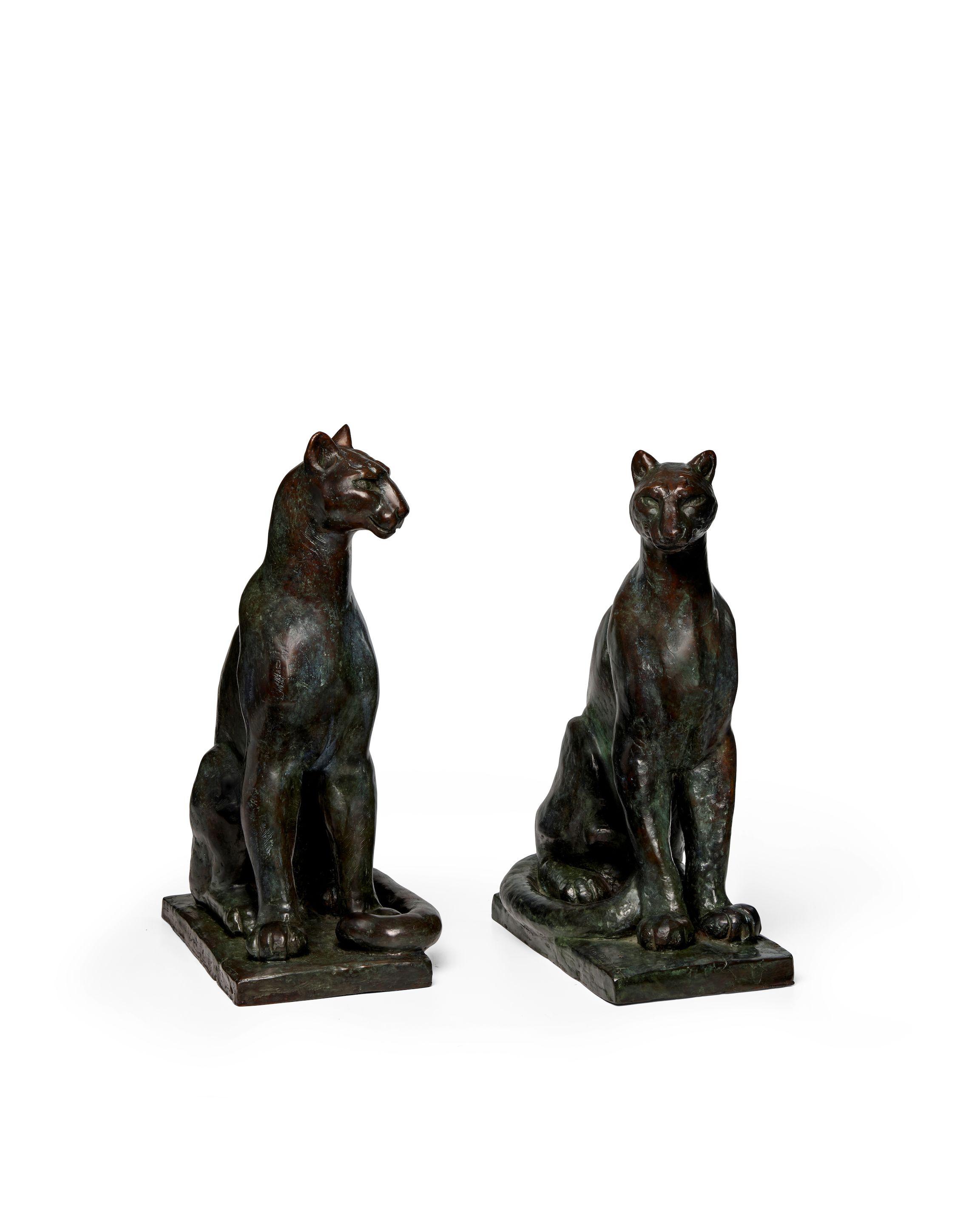 William Zorach - Pumas: A Pair of Bronzes