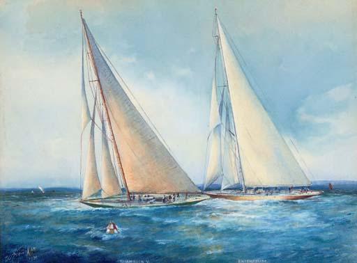 Willliam Alexander Coulter - Shamrock (V) and Enterprise on an upwind leg