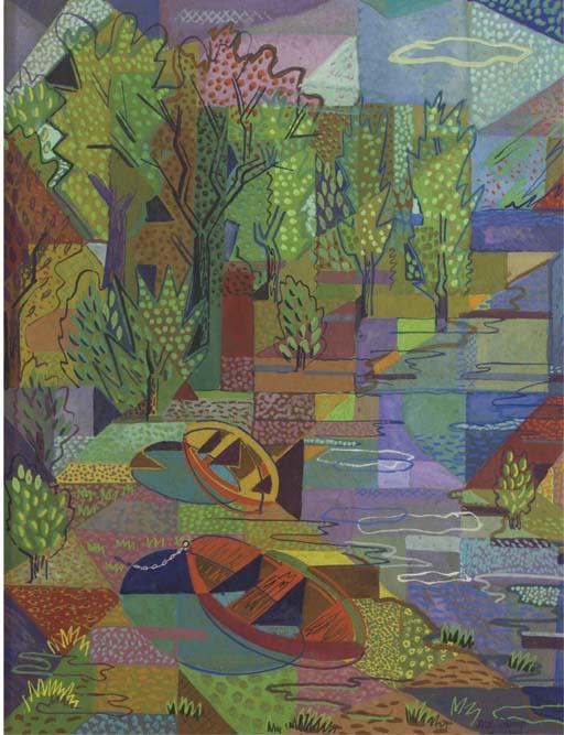 Willy Boers - Landschap met bootjes