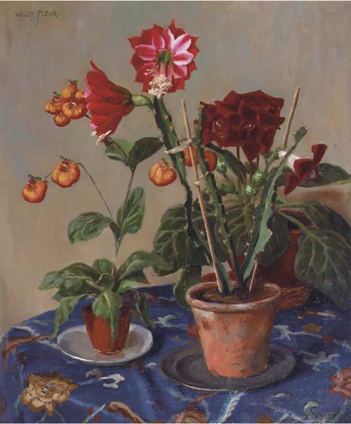 Willy Fleur - A still life with flowering cactus