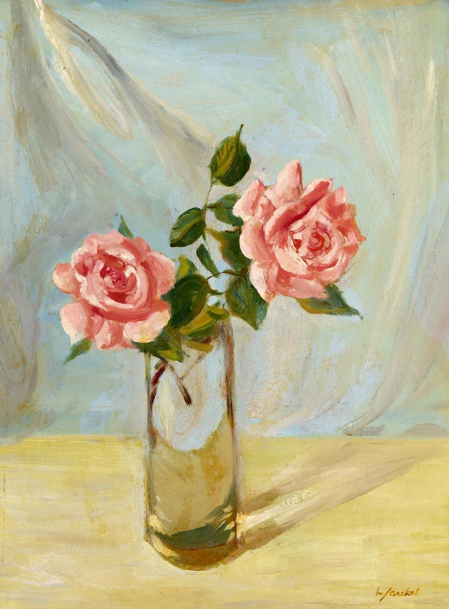 Willy Jaeckel - Zwei Rosen in einer Glasvase