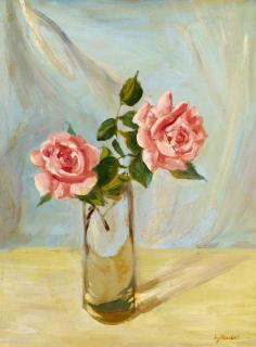 Willy Jaeckel - Zwei Rosen in einer Glasvase