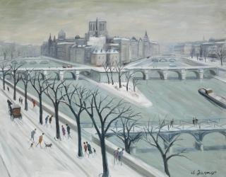 Willy James - L\'île St-Louis sous la neige, Paris