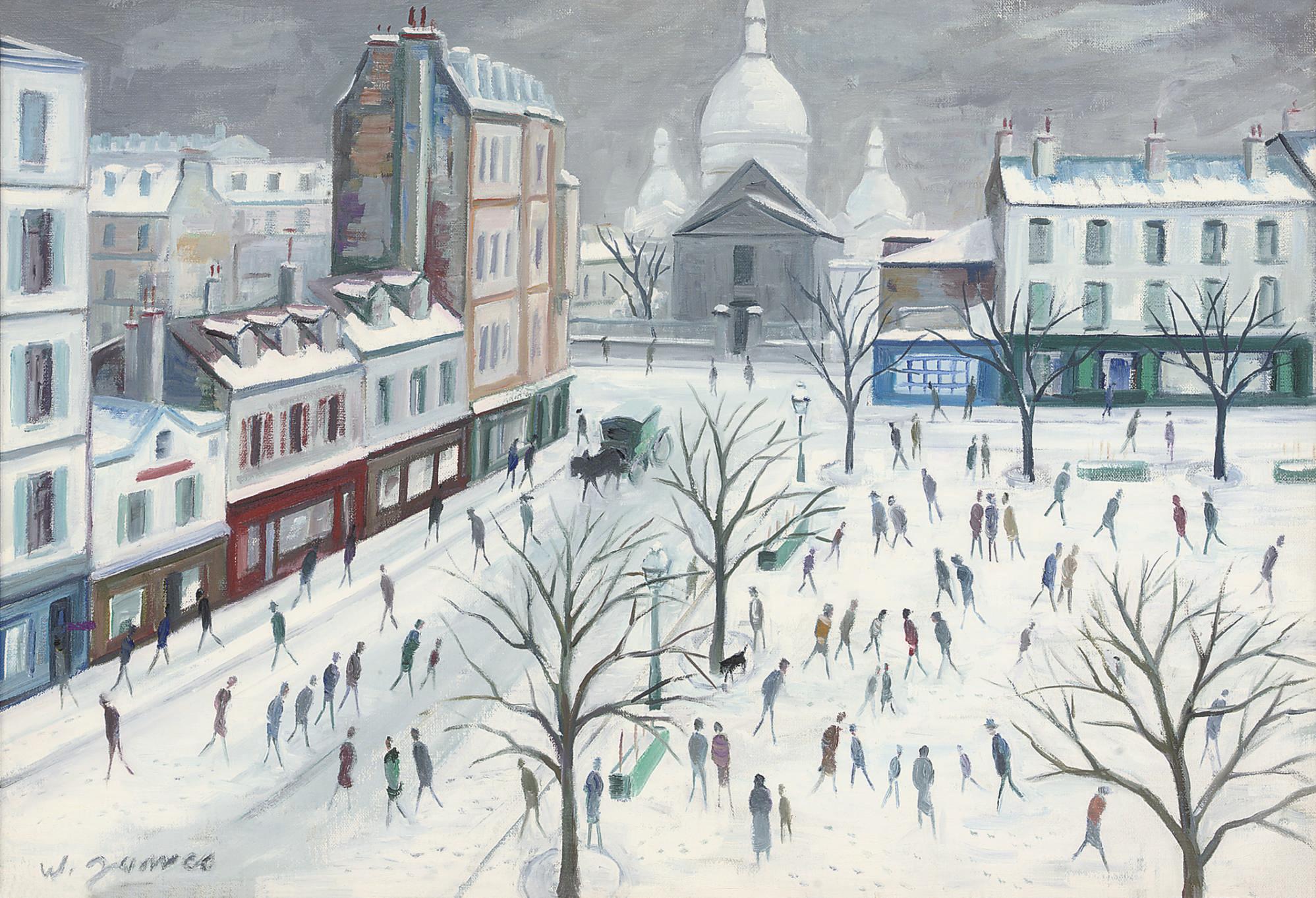 Willy James - Place du Tertre et le Sacré-Coeur sous la neige