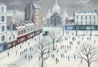 Willy James - Place du Tertre et le Sacré-Coeur sous la neige