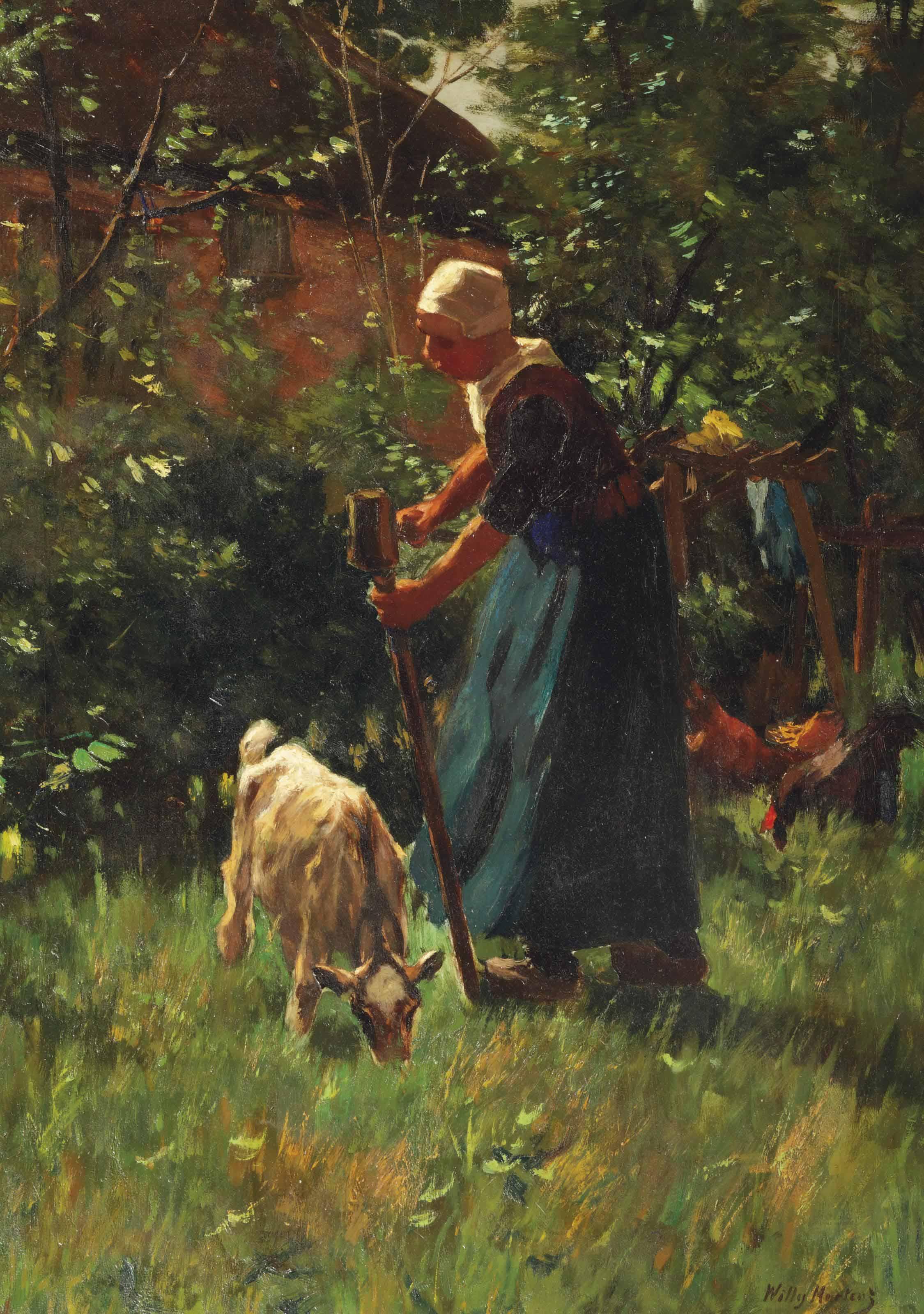 Willy Martens - A farmer\'s wife tending the livestock