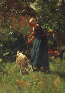 Willy Martens - A farmer\'s wife tending the livestock