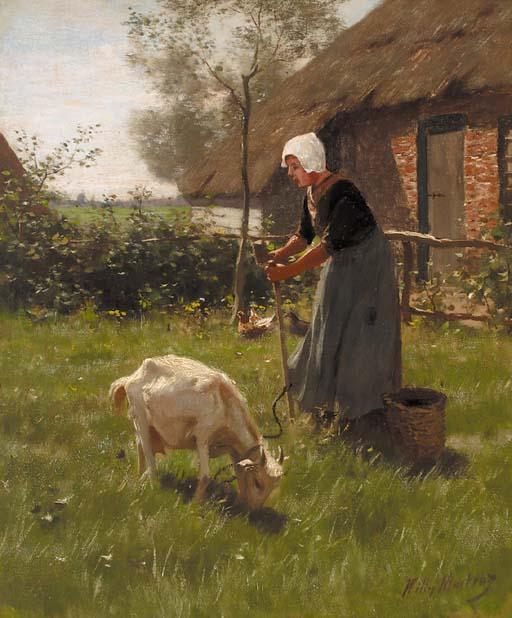 Willy Martens - A farmer\'s wife tending to the livestock