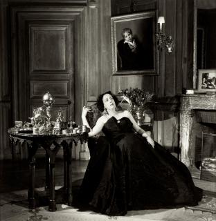 Willy Maywald - Le Vicomtesse de Noailles Marie-Laure Wearing a Jacques Fath Gown in Her Living Room