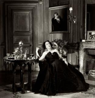 Willy Maywald - Le Vicomtesse de Noailles Marie-Laure Wearing a Jacques Fath Gown in Her Living Room