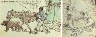 Willy Sluiter - A collection of various sketches, letters, postcards and caricatures of figures, children on the beach, animals and other subjects