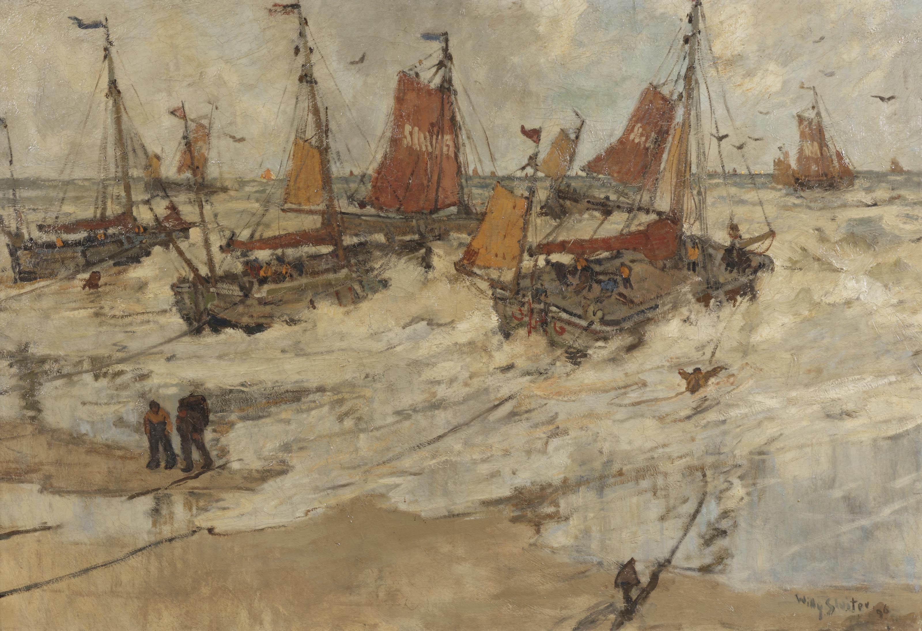 Willy Sluiter - Bomschuiten in the surf, Scheveningen