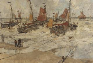 Willy Sluiter - Bomschuiten in the surf, Scheveningen
