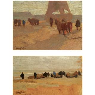 Willy Sluiter - Dutch Figures And Horses On The Beach Of Katwijk; Returning Home (A Pair)