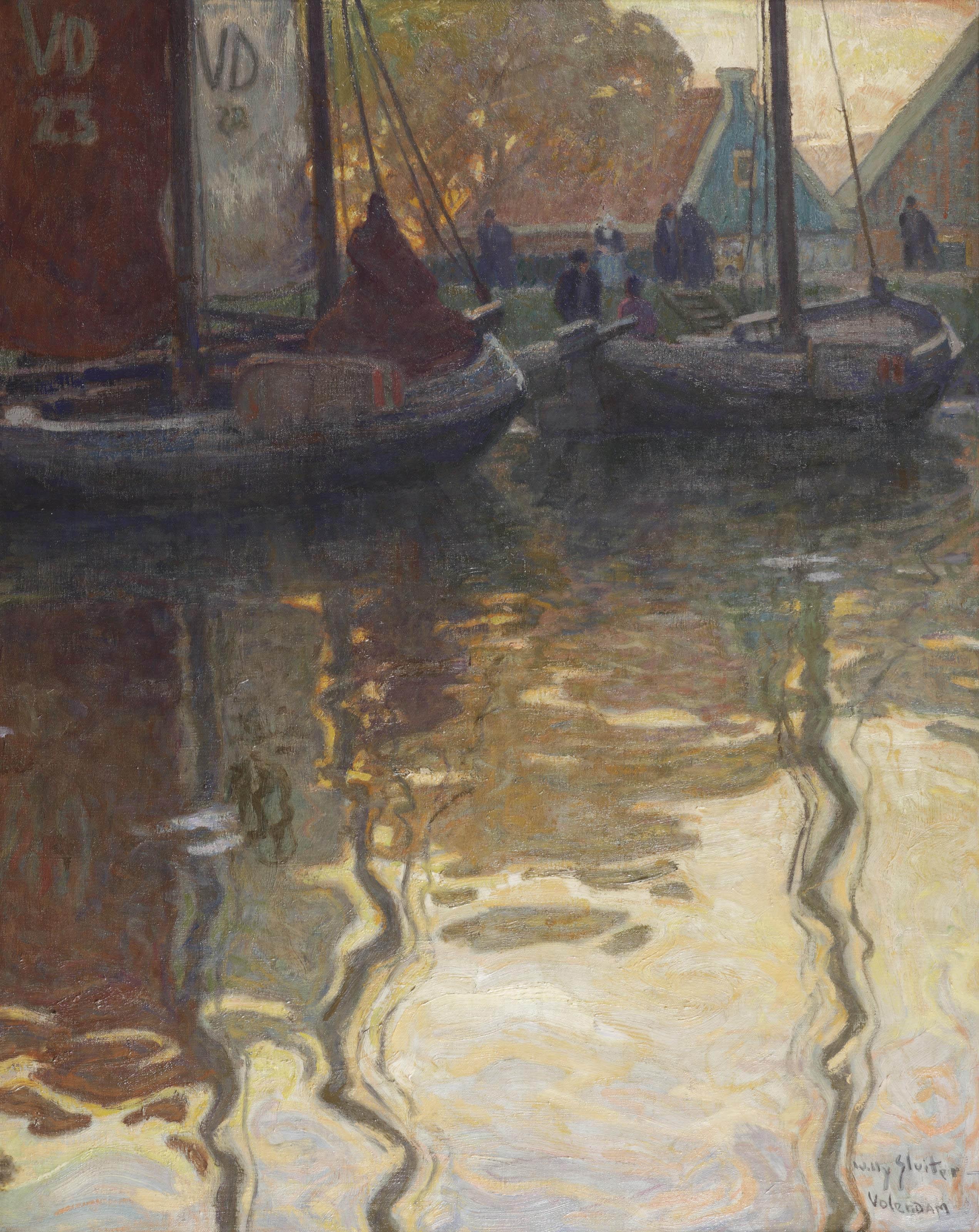 Willy Sluiter - Herfstochtend aan de haven; the harbour of Volendam