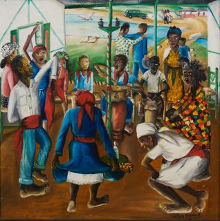 Wilson Bigaud - Dance Ritual Signed \'Wilson Bigaud\' lower right. Oil on Masonite, framed. 24 1/4 x 24 1/4 in. (60.5 x 61.0 cm)