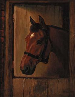 Wilson Hepple - A chestnut hunter at a stable door