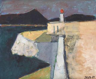 Wim Oepts - Coastal scene with a lighthouse