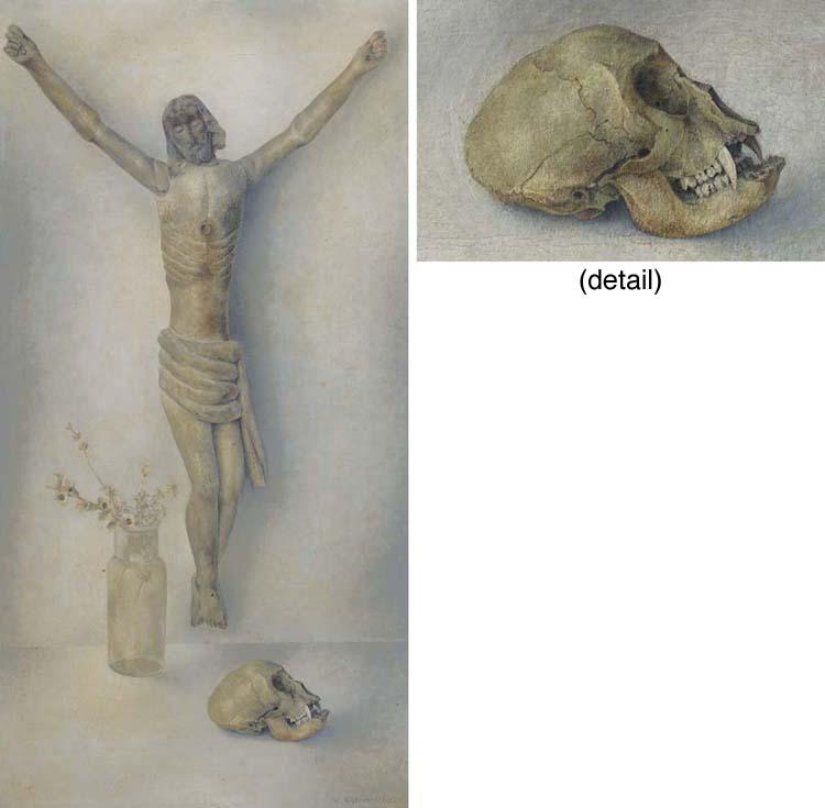 Wim Schuhmacher - Stilleven met crucifix en apeschedel - Still life with crucifix and monkey skull