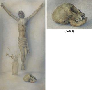 Wim Schuhmacher - Stilleven met crucifix en apeschedel - Still life with crucifix and monkey skull