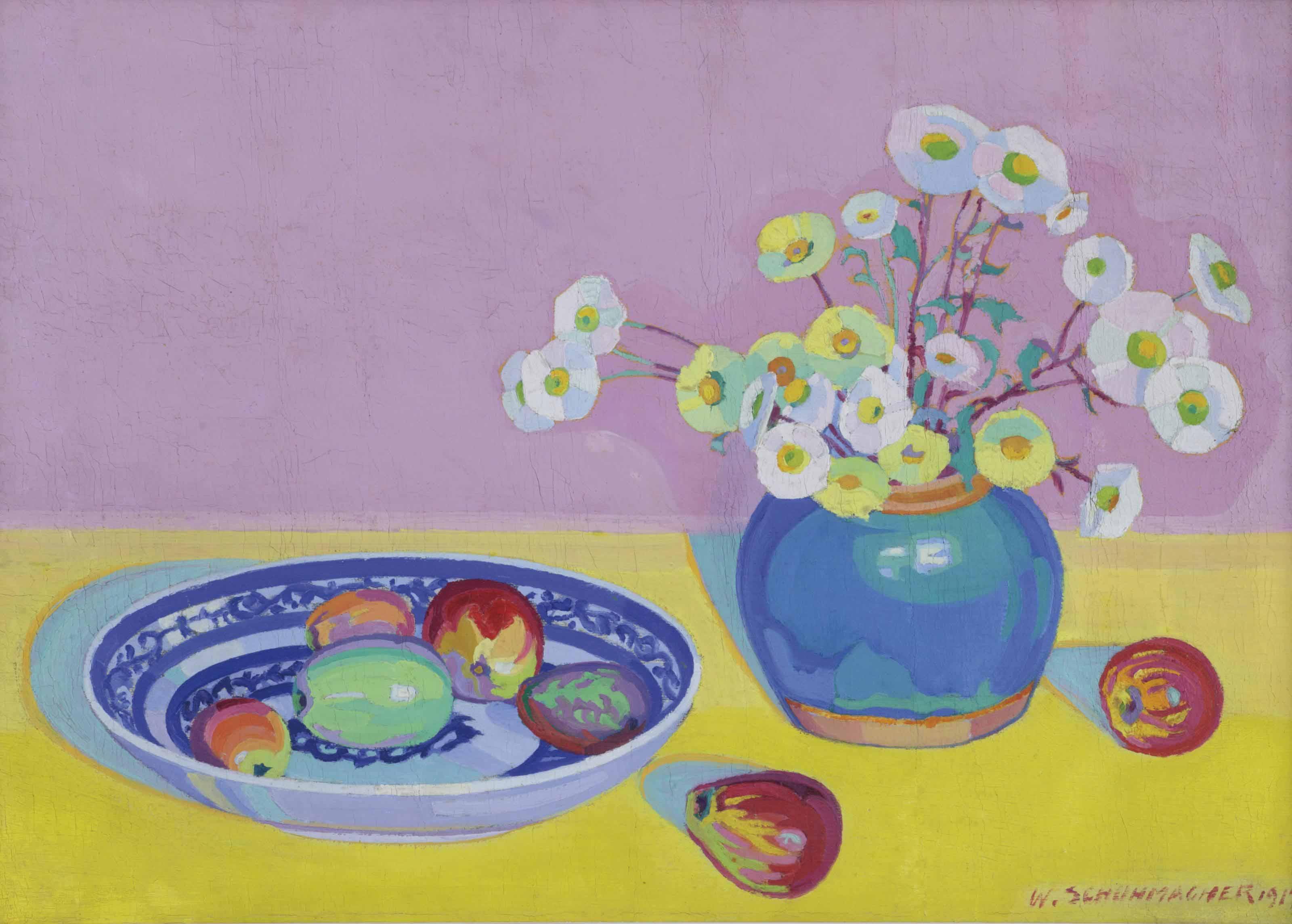 Wim Schuhmacher - Stilleven met fruit en papavers