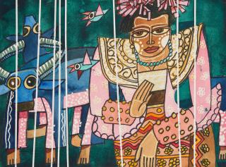 Win Pe - A Lady and a Buffalo Costumed