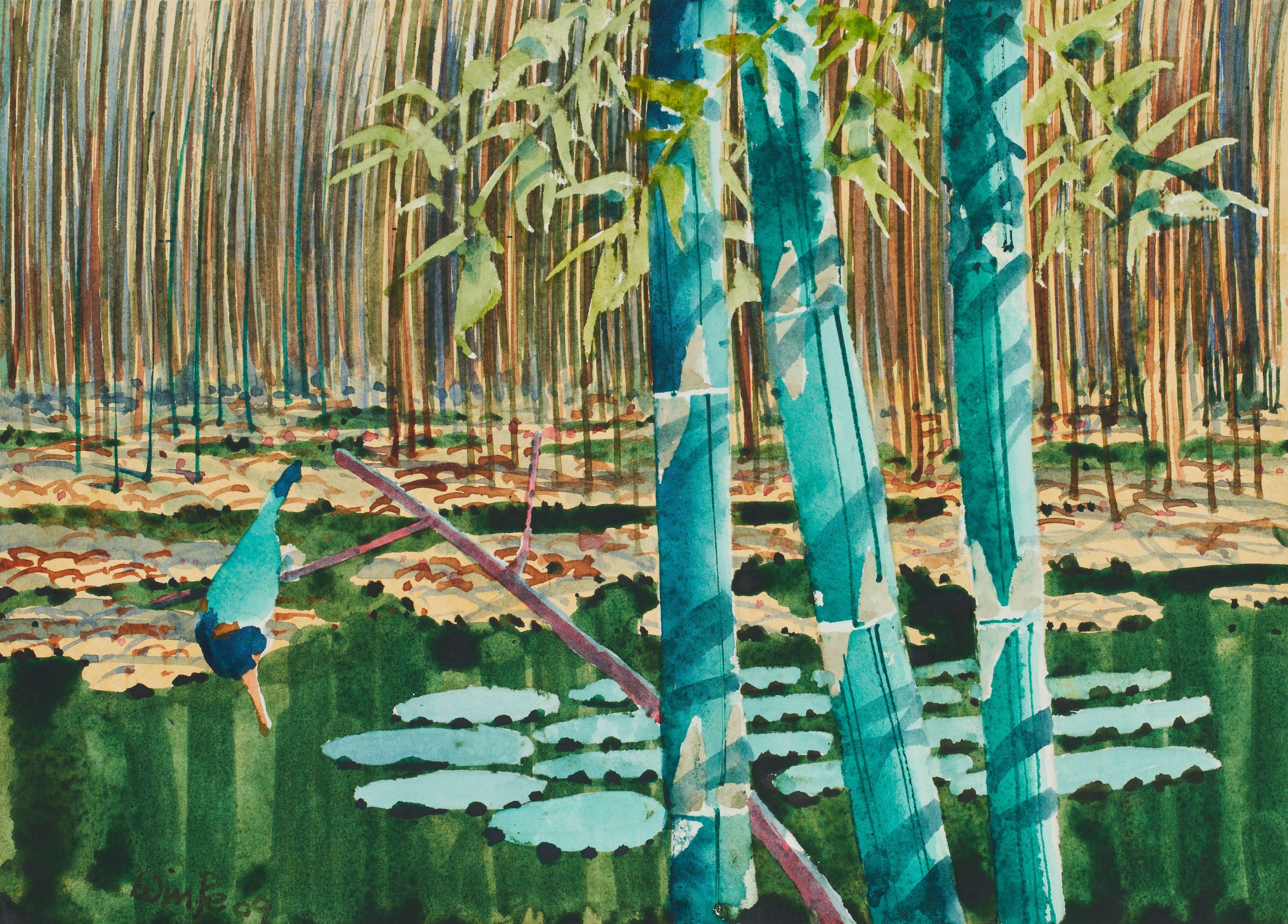 Win Pe - Bamboo and Kingfisher